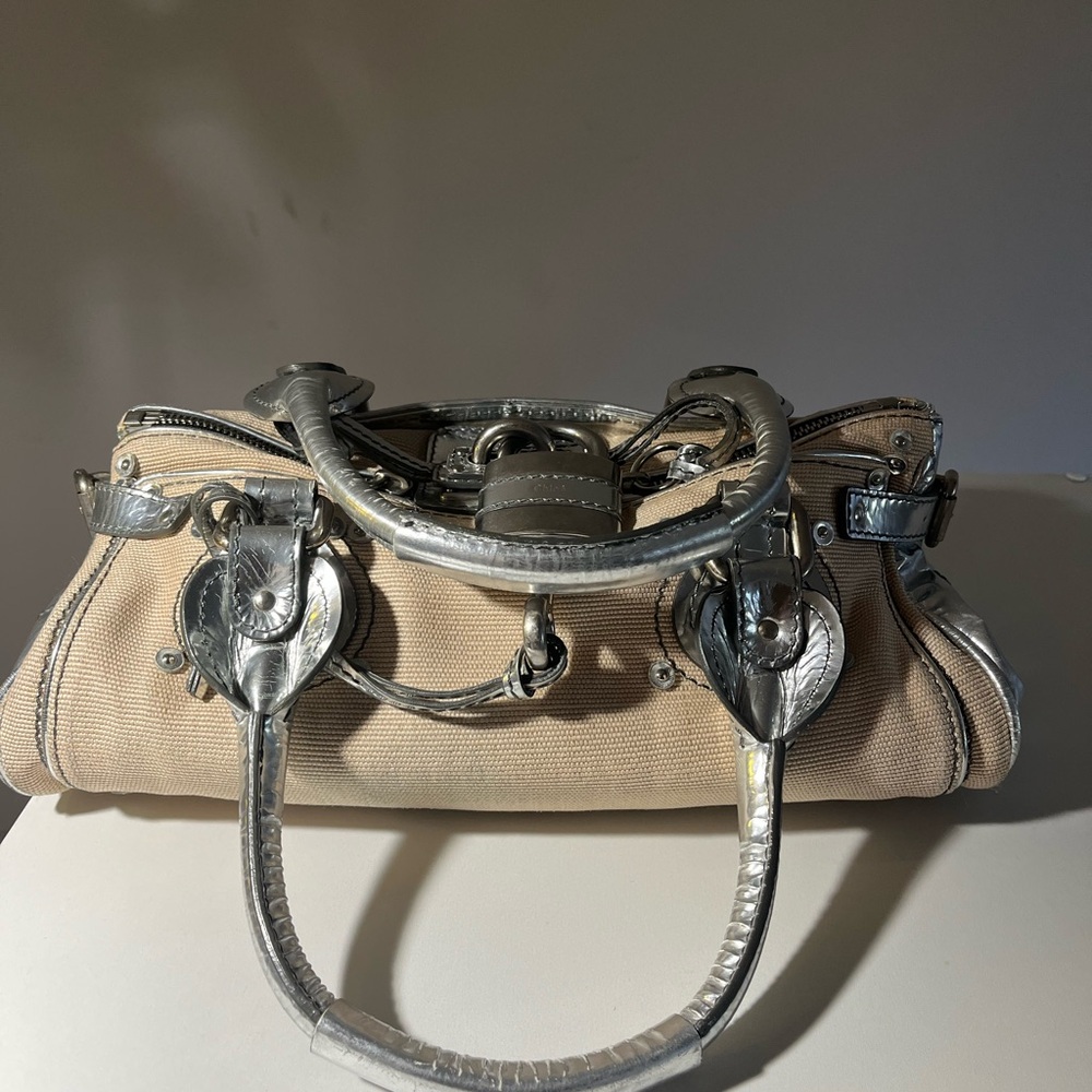 SOLD Rare Chloé Paddington Tan and Silver Bag in Canvas